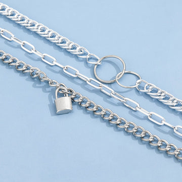AK151 - Lock pendant double circle chain anklet